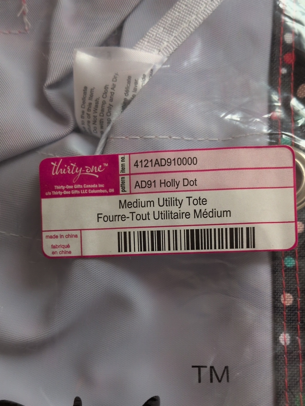 thirty-one Gray Tote with Pink and Teal Dot Trim